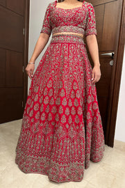 Cadmium Red Embroidered Lehenga Set