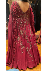 Dolly J mulberry embellished gown with cape