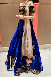 Gazal Gupta blue velvet lehenga