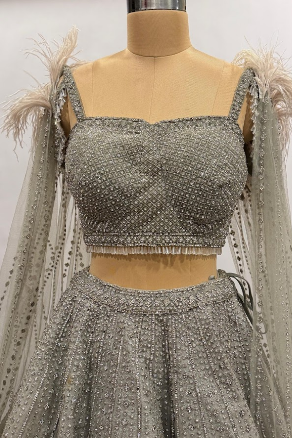 EJAAZ COUTURE GREY LEHENGA SET