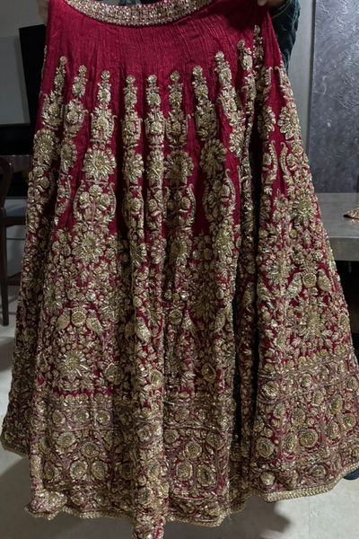 Sabyasachi dark red embroidered lehenga set