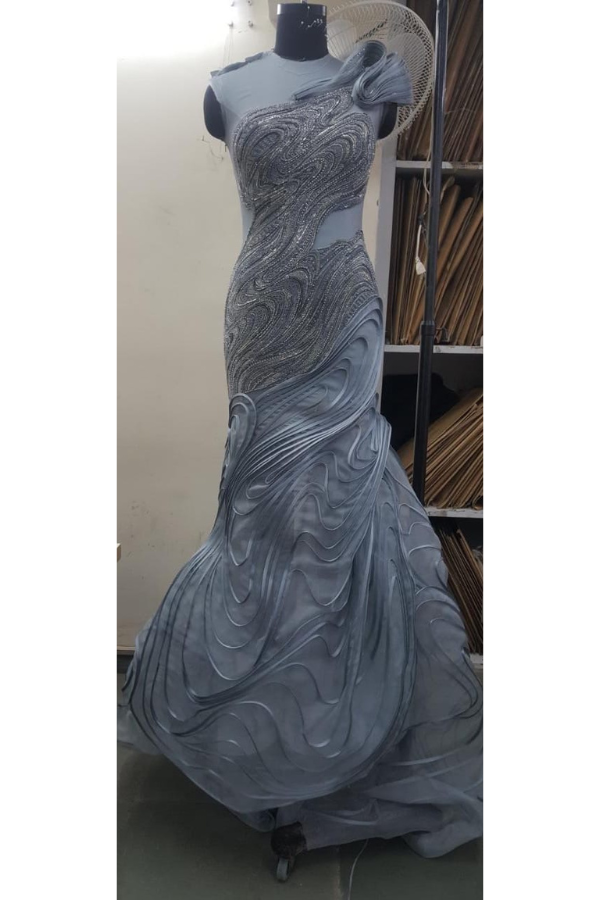 Gaurav Gupta River Grey Wave Sculpture Gown