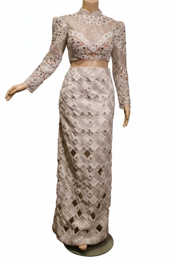 Manish Malhotra White embellished skirt Set
