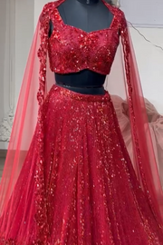 Surabhi chopra red embroidered lehenga set