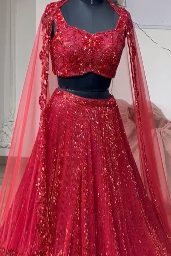 Surabhi chopra red embroidered lehenga set