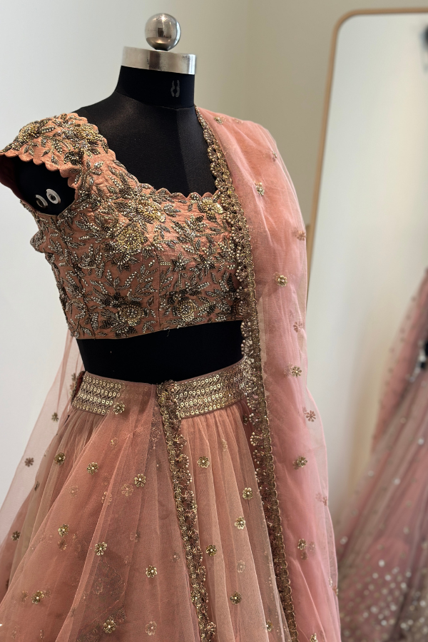 Mrunalini Rao Blush Pink Tulle Lehenga