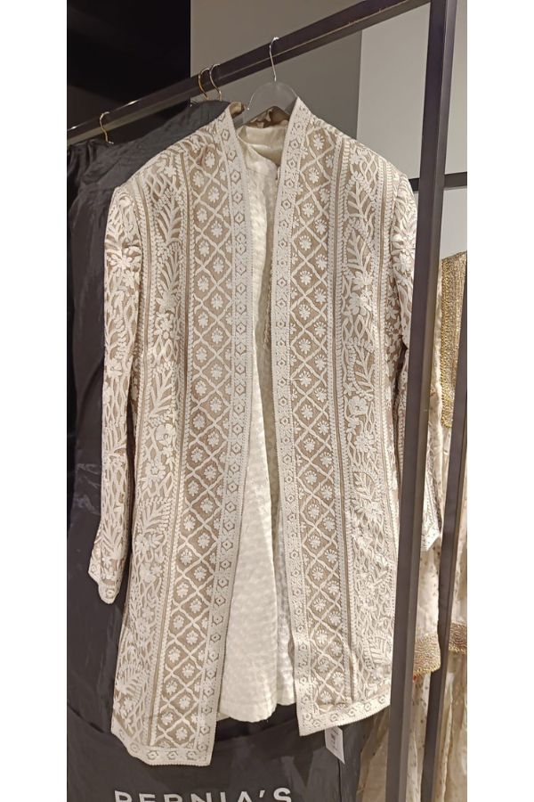 Seema Gujral Nude Cream Open Sherwani Set