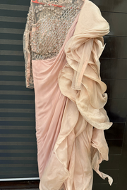 Gaurav Gupta Pink Embroidered Ruffle Saree Gown