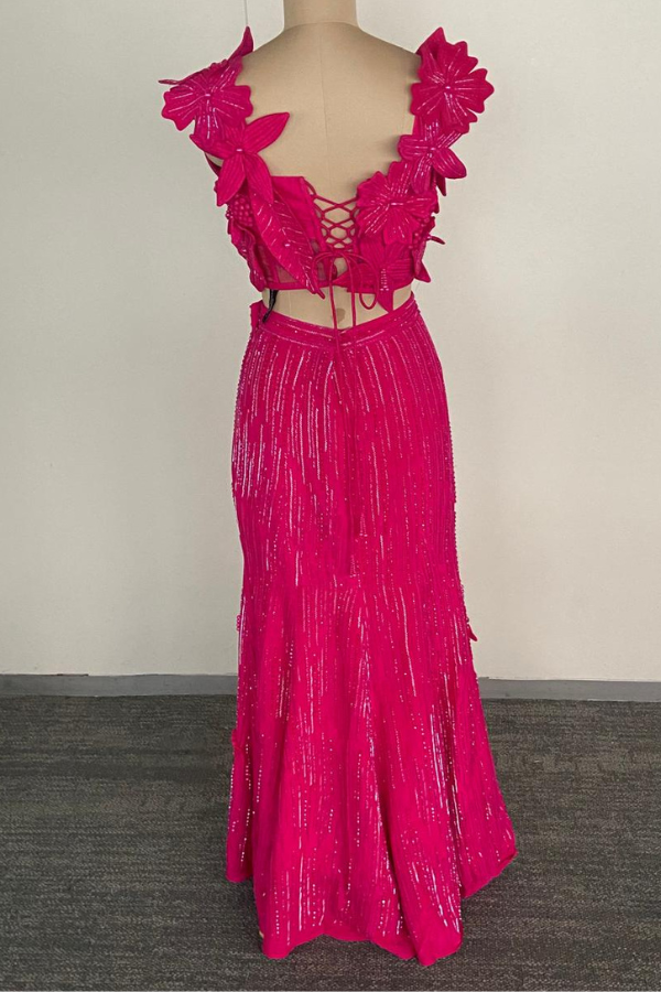 Fuchsia Bloom Fishcut lehenga set