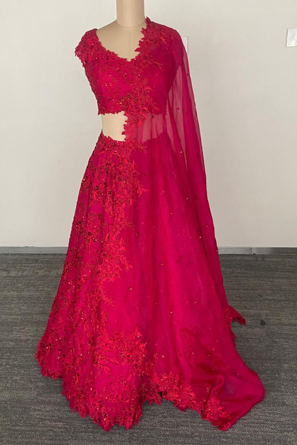 Magenta Flower cutwork lehenga set