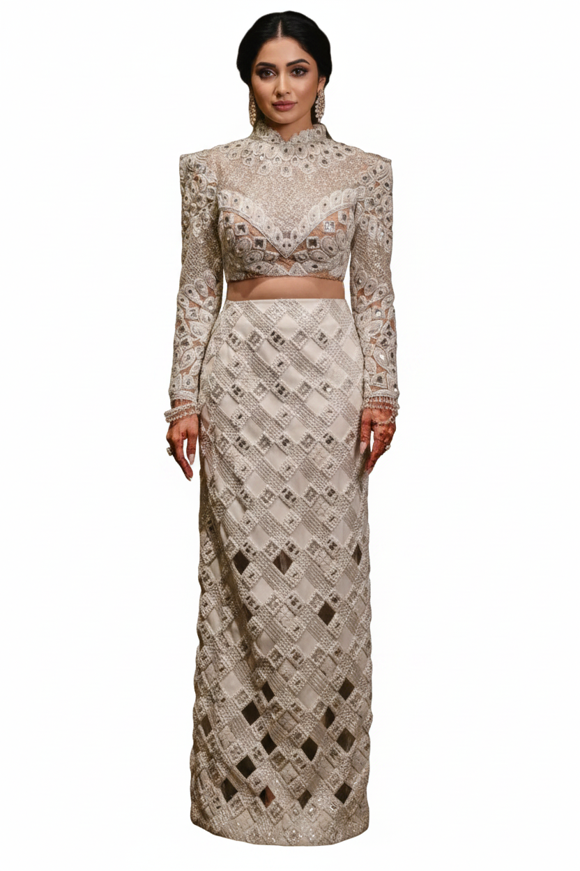 Manish Malhotra White embellished skirt Set