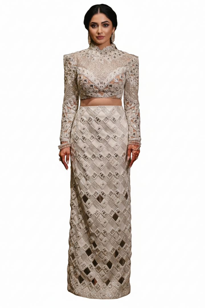 Manish Malhotra White embellished skirt Set