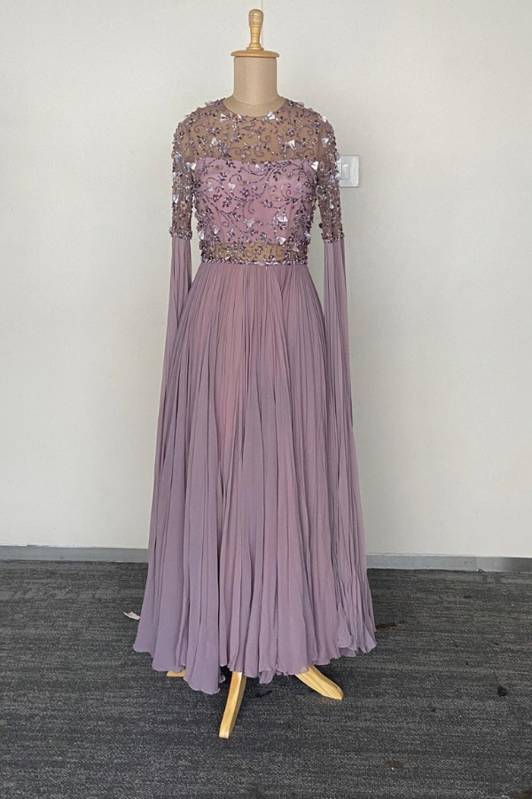 lavender crystal cascade gown