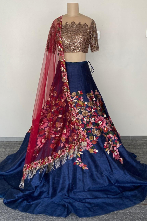 midnight blue floral lehenga set