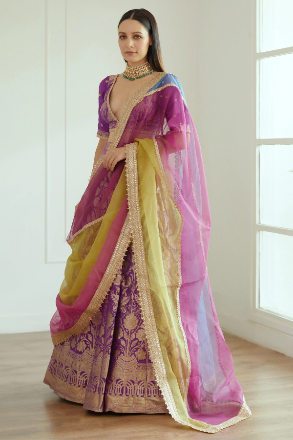 Purple Brocade Lehenga set