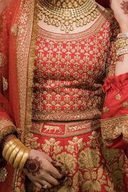 Sabyasachi red bridal embroidered lehenga