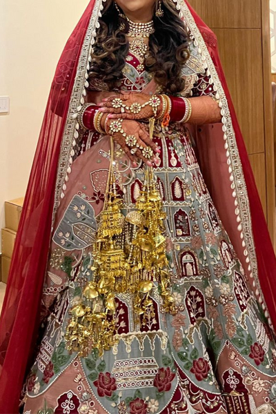 Gazal Gupta maroon embroidered lehenga