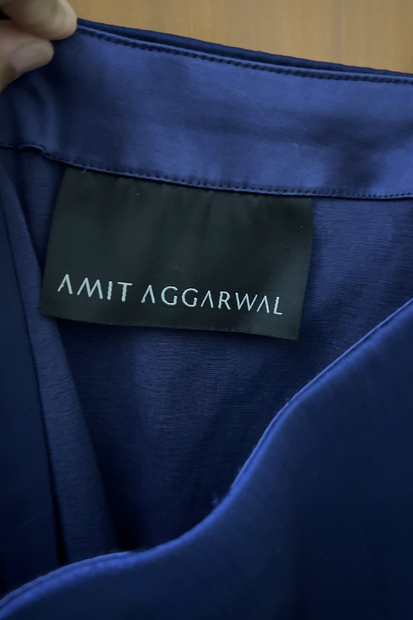 Amit aggarwal blue Pre-Stitched Saree Set