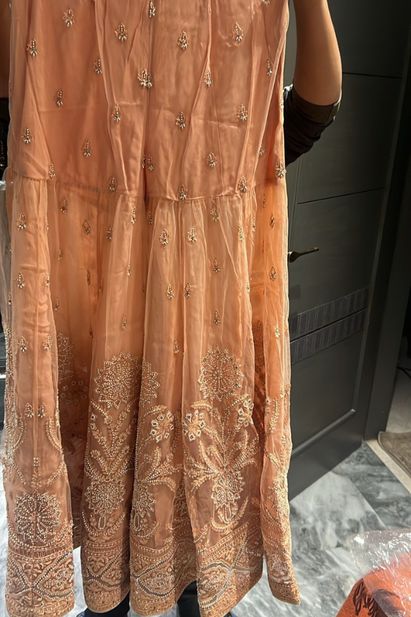 Tarun Tahiliani peach embroidered sharara set