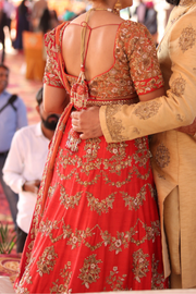 Shyamal and Bhumika red bridal lehenga