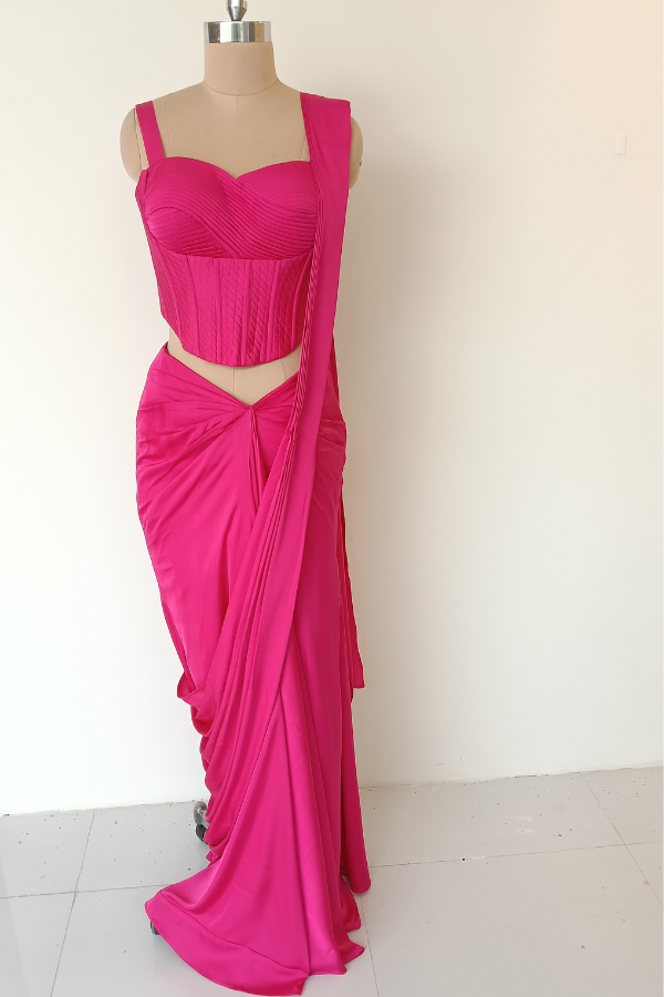 Fuchsia Corset Drape Saree