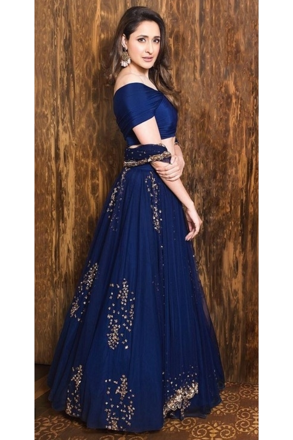 ASTHA NARANG Navy Blue Net Embroidered Lehenga Set