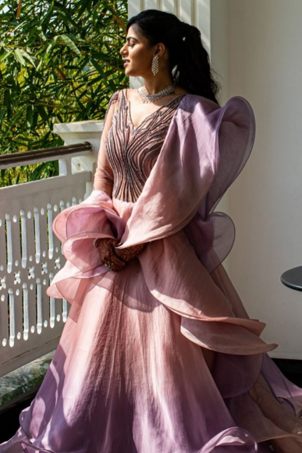 Gaurav Gupta pink ruffled gown with dupatta