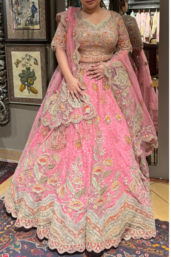 Rimple & Harpreet Pink embroidered lehenga