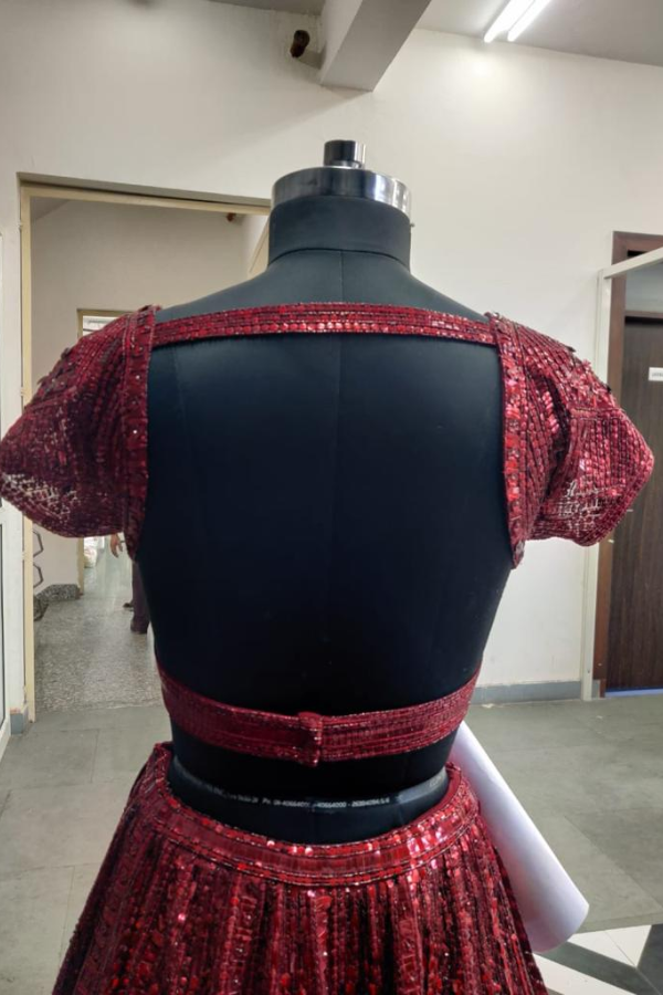SEEMA GUJRAL Deep Maroon Sequins Embroidered Lehenga Set