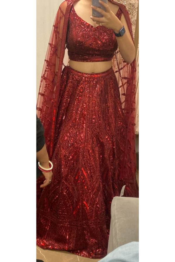 Seema Gujral Maroon Sequins Lehenga