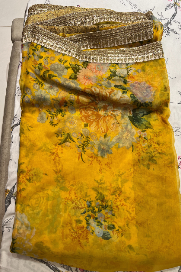 Sabyasachi floral organza saree yellow