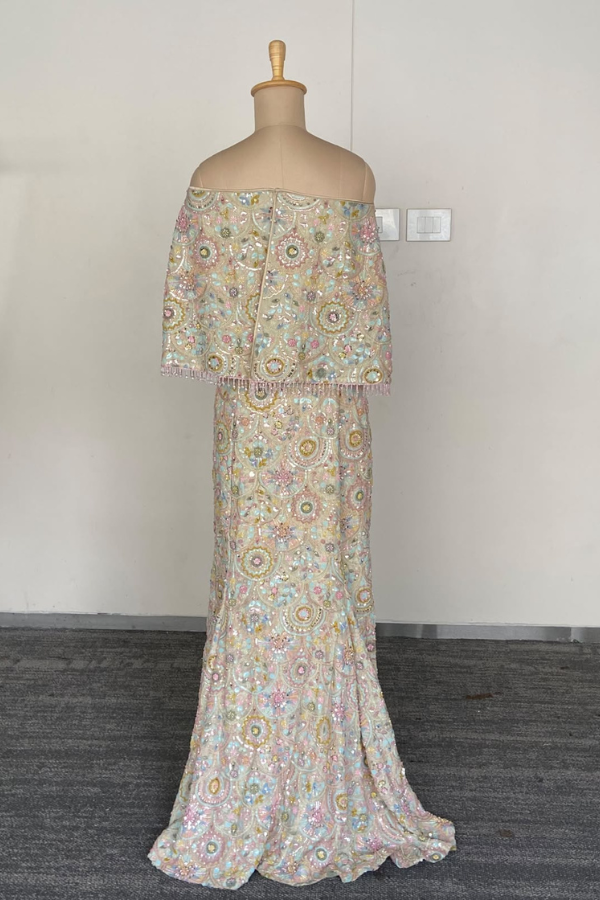 Pastel Multicolor embroidered skirt  with cape