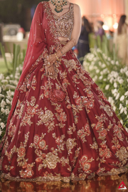 Dolly j Burgundy Big Floral Jaal Lehenga Set