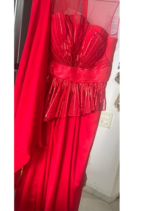 Red Metallic draped gown