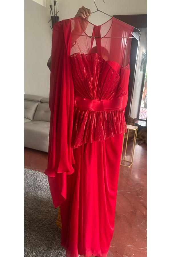 Red Metallic draped gown