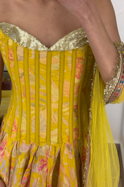 Yellow Sequinned Corset  Lehenga Set