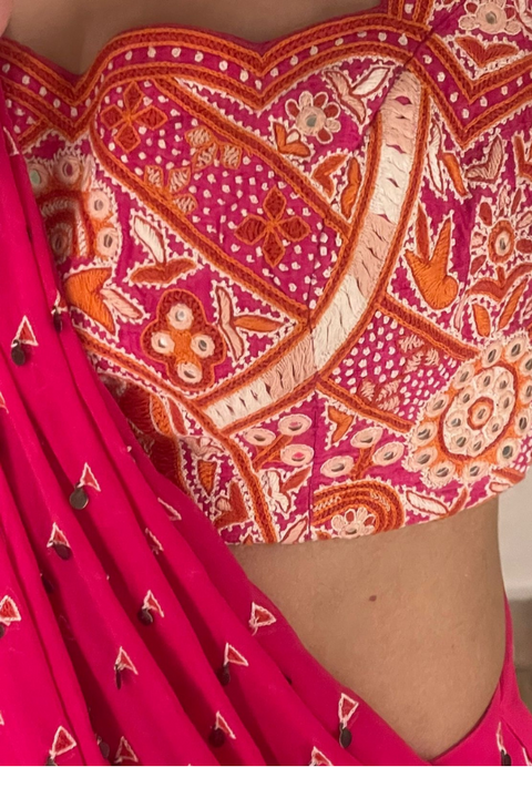 Hot pink pre stitched saree