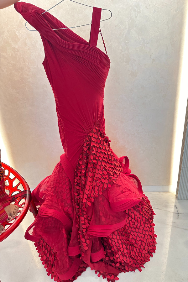 Gaurav Gupta maroon 3D gown