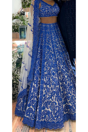 Seema gujral Blue on Blue Resham Work Lehenga Set