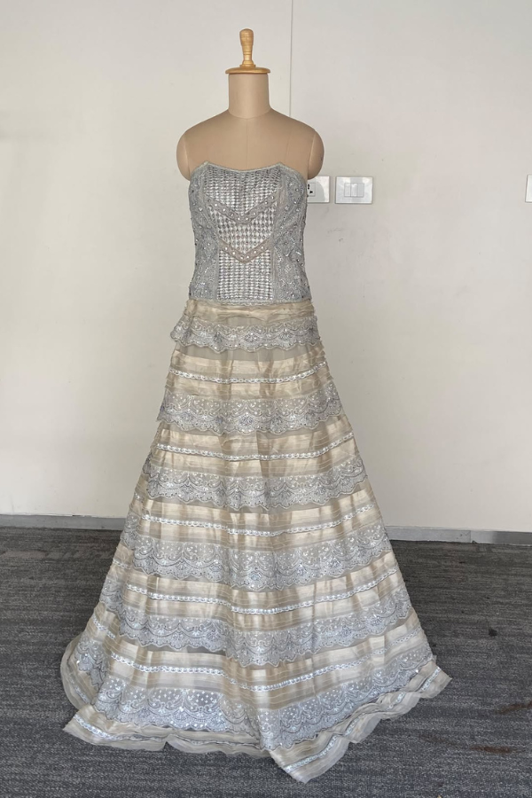 Jade By MionChampagne ivory embellished gown