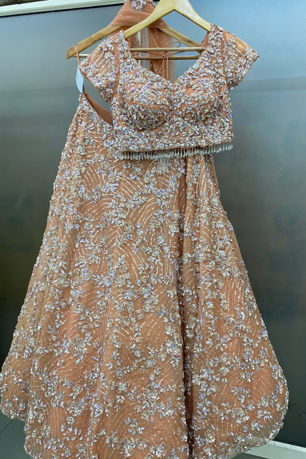 Peach Embroidered Lehenga Set