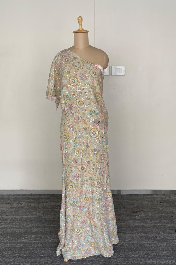 Pastel Multicolor embroidered skirt  with cape