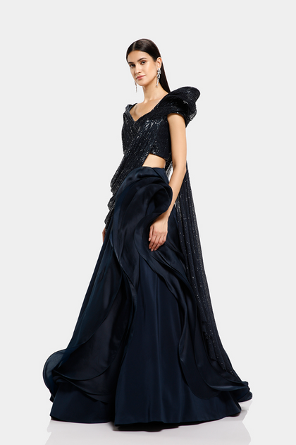 Gaurav Gupta Sequin Sculpted Saree Lehenga – Kuro Clothing India