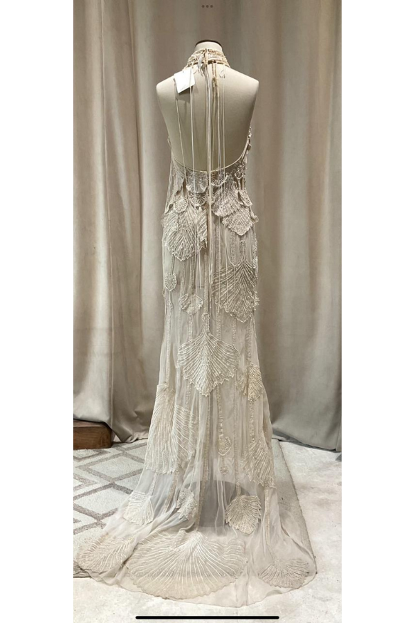 Abhishek Sharma ivory pearl embellished gown