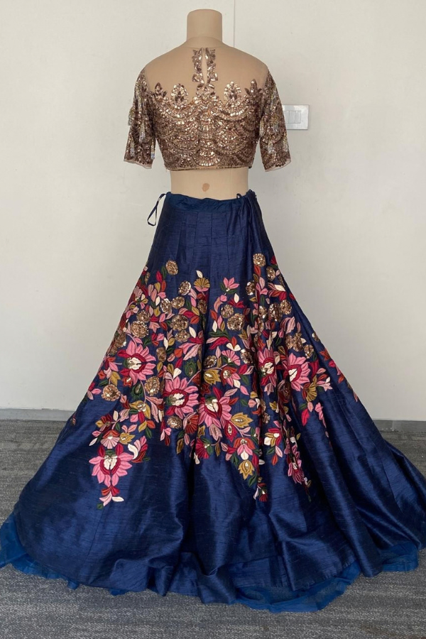 midnight blue floral lehenga set