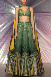 Amit Aggarwal Green metallic ombre shaded lehenga set