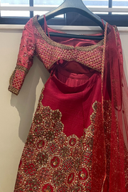 sulakshana monga red embroidered lehenga