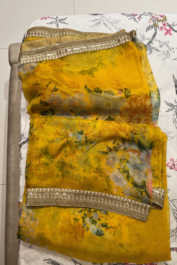 Sabyasachi floral organza saree yellow