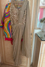 Shantanu & Nikhil Beige draped saree gown