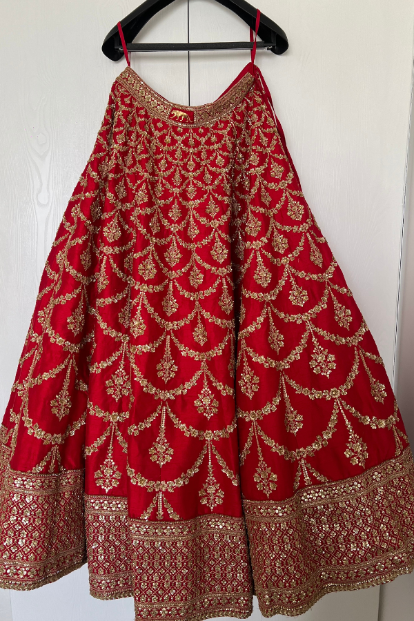 Sabyasachi red bridal embroidered lehenga